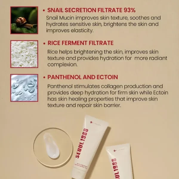 Producto - Crema Facial Reparadora SEOUL 1988 Cream Snail Mucin 93p/ciento - Rice 100ml. - 3