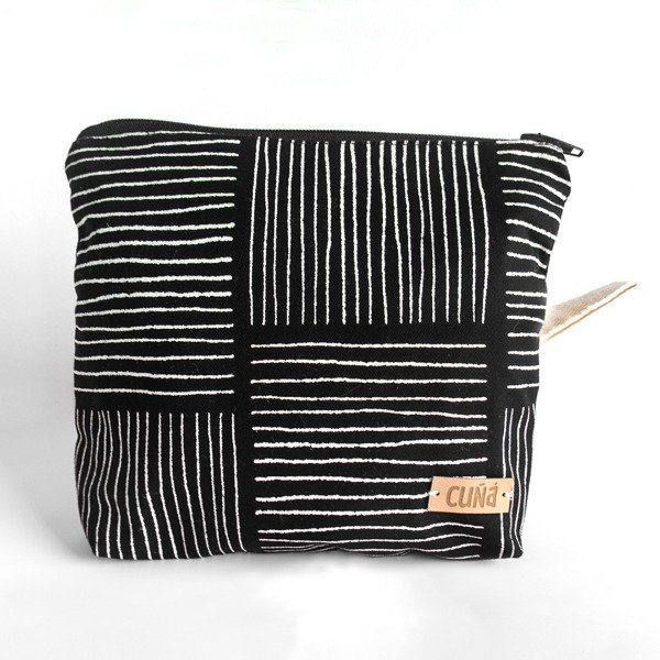 Producto - Neceser impermeable, estampa Rayitas Negro con crudo