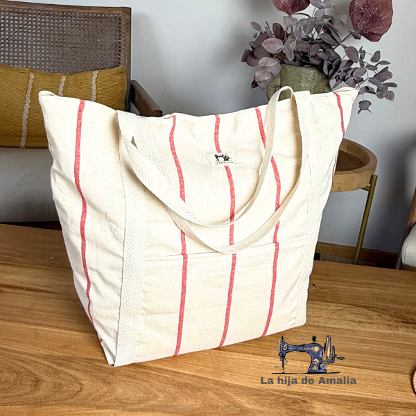 Producto - Bolso playero XL rayado colorado