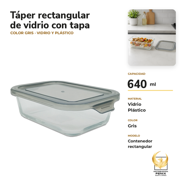 Producto - Táper rectangular de vidrio 640 ml con tapa