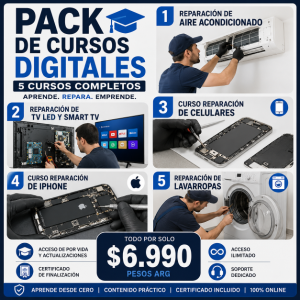 Producto - KIT CURSOS REPARACION / AIRE ACONDICIONADO / TV SMART / LAVARROPAS / CELULAR