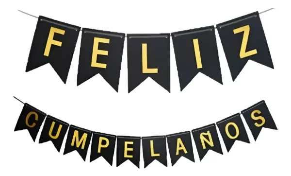 Producto - Banderin Cartel Feliz Cumpleaños Negro