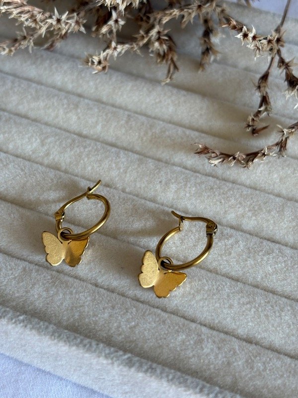 Producto - Argollitas dije mariposa lisa dorado