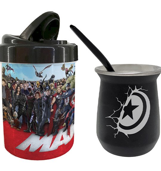Producto - Mate De Acero Pack Capitan America Grabado Y Bombilla + Yerbero