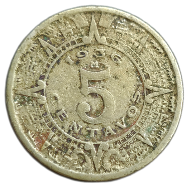 Producto - México 5 Centavos 1936 Piedra azteca Km#423 -VF