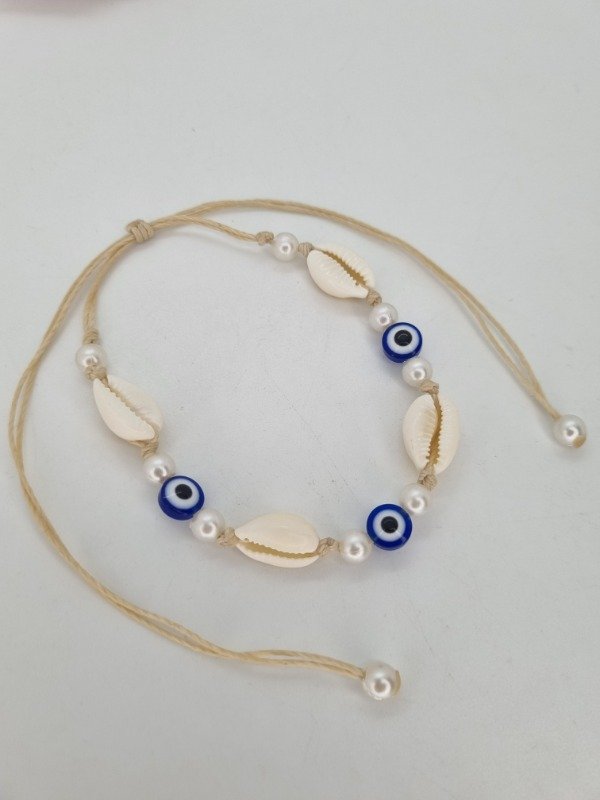 Producto - Pulsera tobillera regulable buzios/perlas/ojito