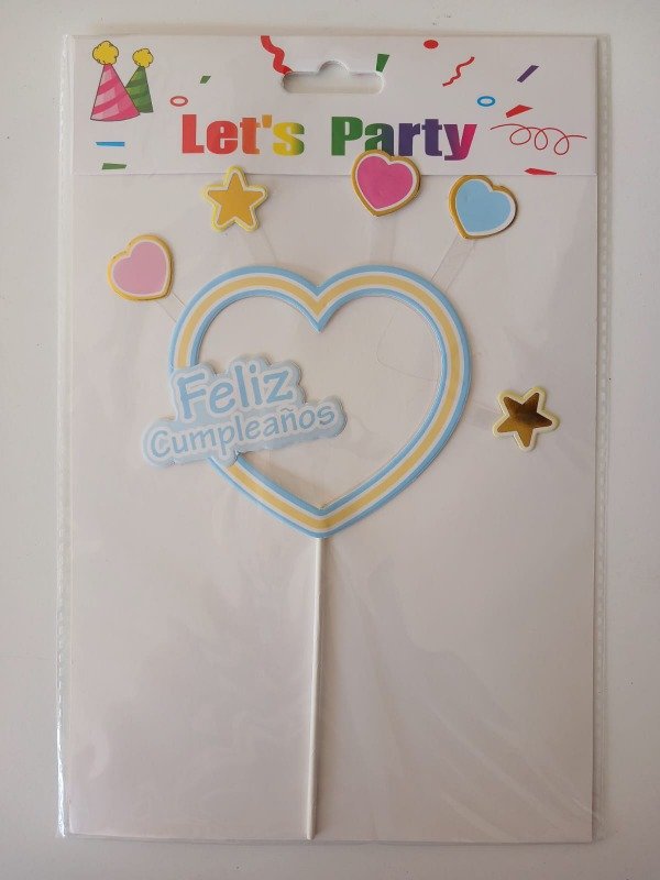 Producto - Cake Topper "FC" Corazón Calado Celeste c/Mini Corazones