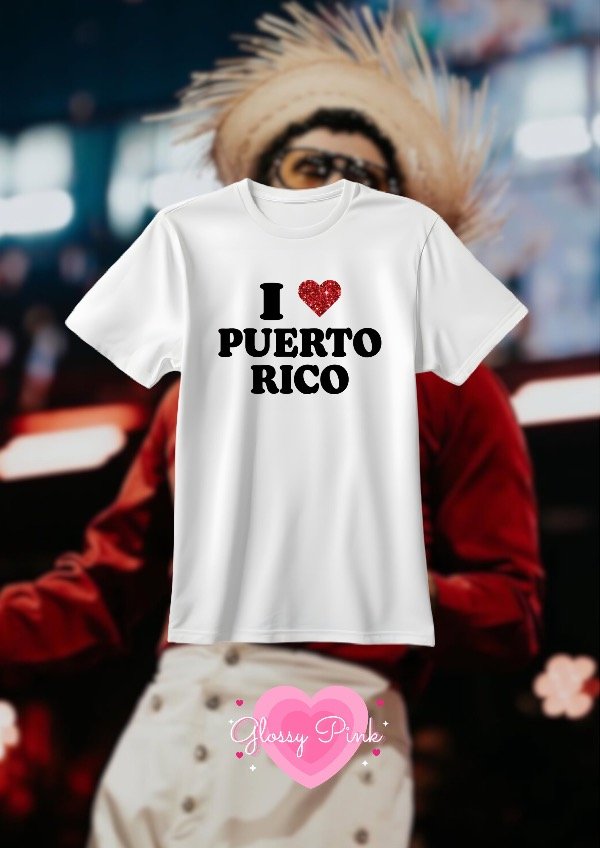 Producto - Remera  I Love Puerto Rico - VINILO TEXTIL GLITTER