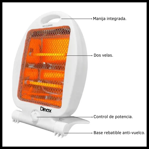 Producto - Estufa Eléctrica De Cuarzo Dinax 800w 2 Niveles Calefactor Color Blanco