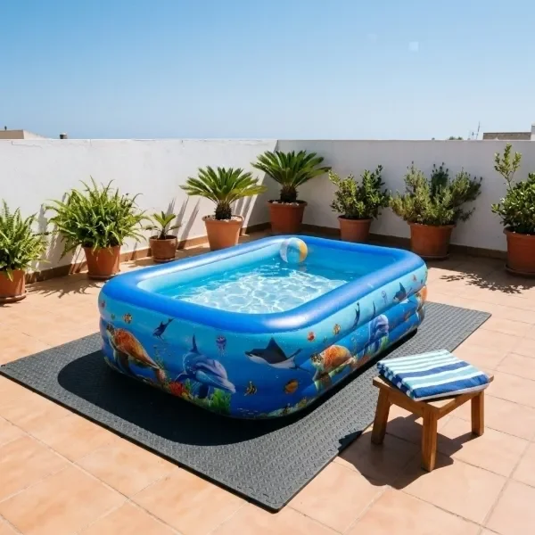 Producto - Pileta Inflable Rectangular 150x90x46 cm 3 Aros Piso Inflable Fondo de Mar - 1