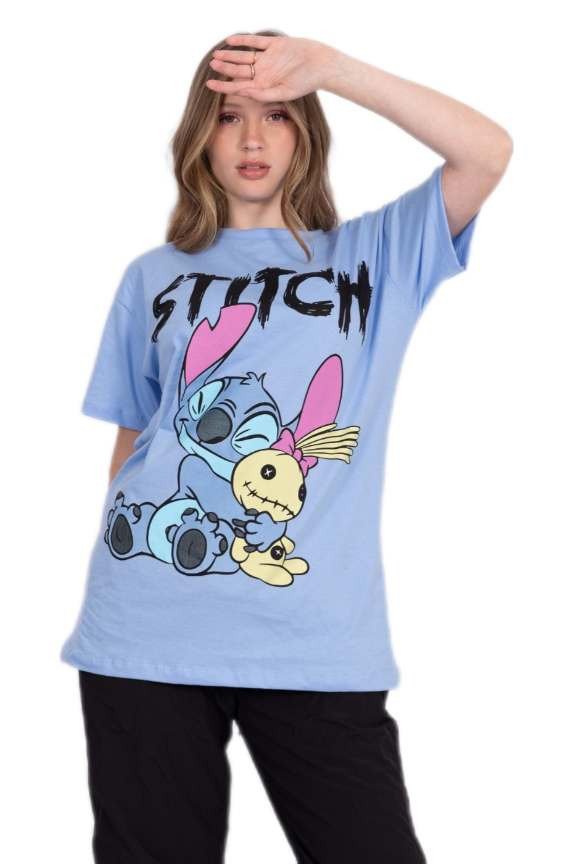 Producto - REMERA STITCH ABRAZANDO SU PELUCHE NOT ALONE CELESTE