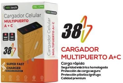 Producto - CARGADOR PARA CELULAR HBLTECH 38W A+C HBL-CP91
