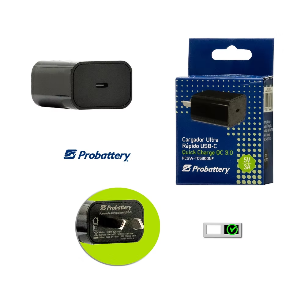 Producto - Cargador Switching - Type C a 220v - Quick Charge - Rangos de Carga 5v 3Ah / 9v