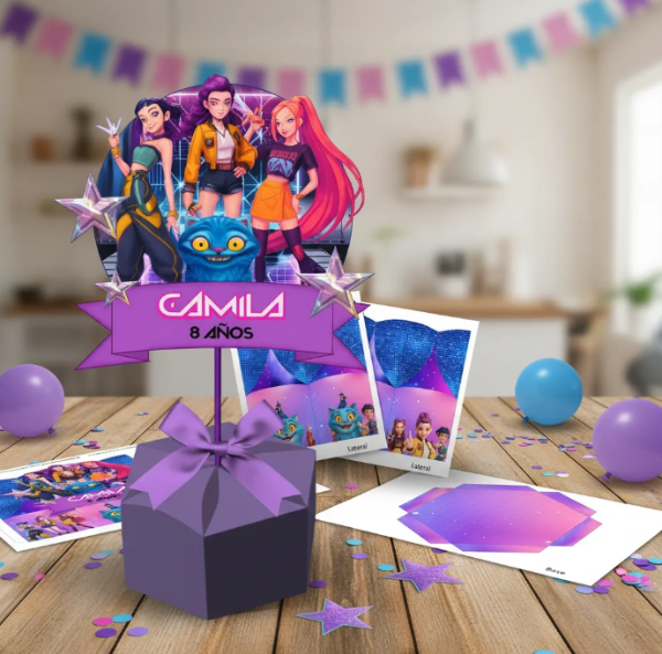 Producto - Kit Imprimible Centro De Mesa Hexagonal Las Guerreras K-Pop