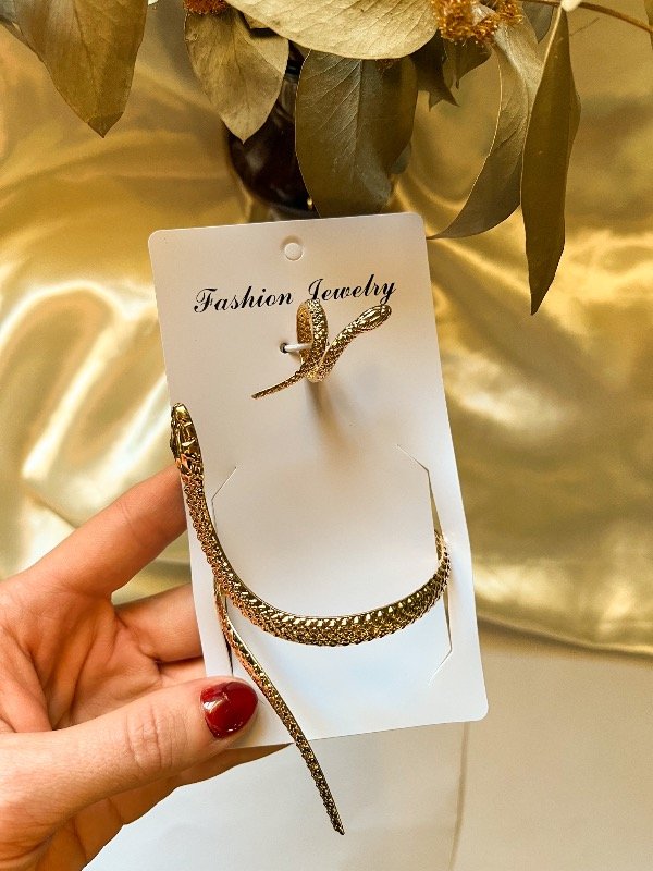 Producto - Set brazalete + anillo serpiente dorado