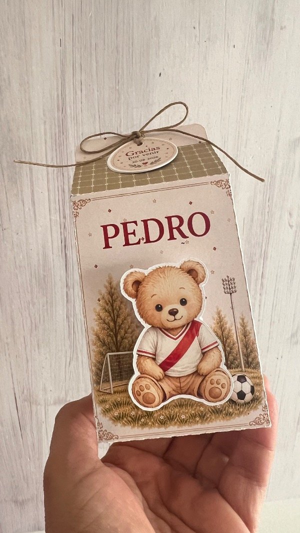Producto - 5 Cajas Milk box 3D Osito futbol - 3