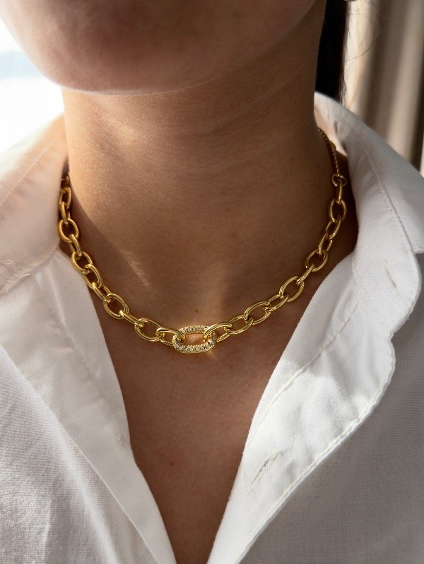 Producto - Collar dorado link micropave - 1