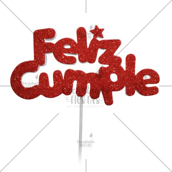 Producto - Adorno Cake Topper Feliz Cumple Rojo Torta Goma Eva
