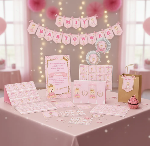 Producto - Kit Imprimible Baby Shower Osita Princesa Rosa Editable