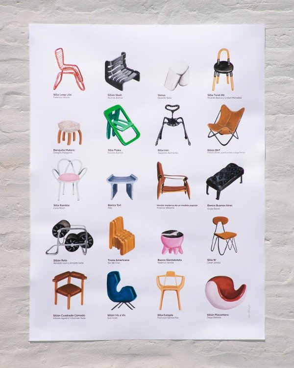 Producto - Poster ilustrado 50x70 - 20 Sillas de Diseño Argentino