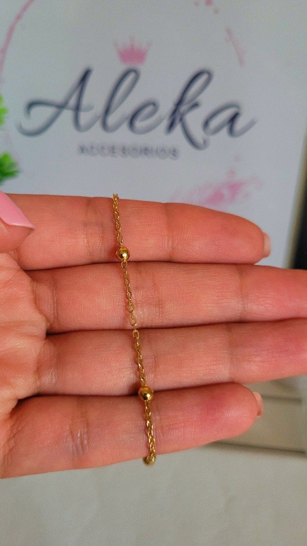 Producto - Pulsera(4.0mm)espejito con bolitas de acero dorado - 4