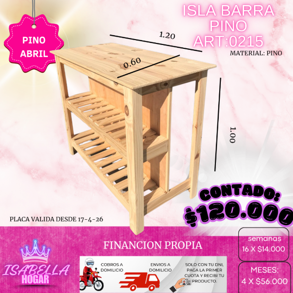 Producto - isla barra 1,20 pino