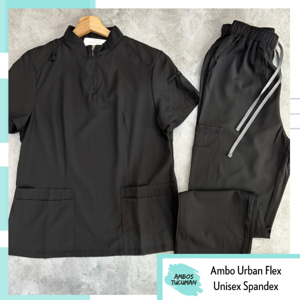 Producto - Ambo Urban Flex - Negro Liso (cuello mao con cierre)