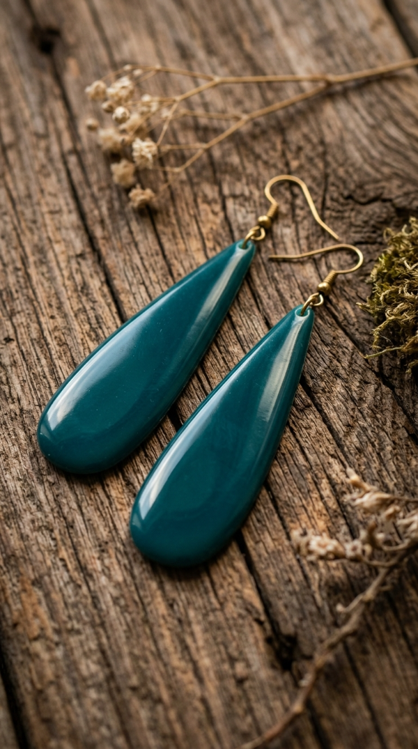 Producto - Aros Esmaltados Gota 7 cm Azul Petróleo