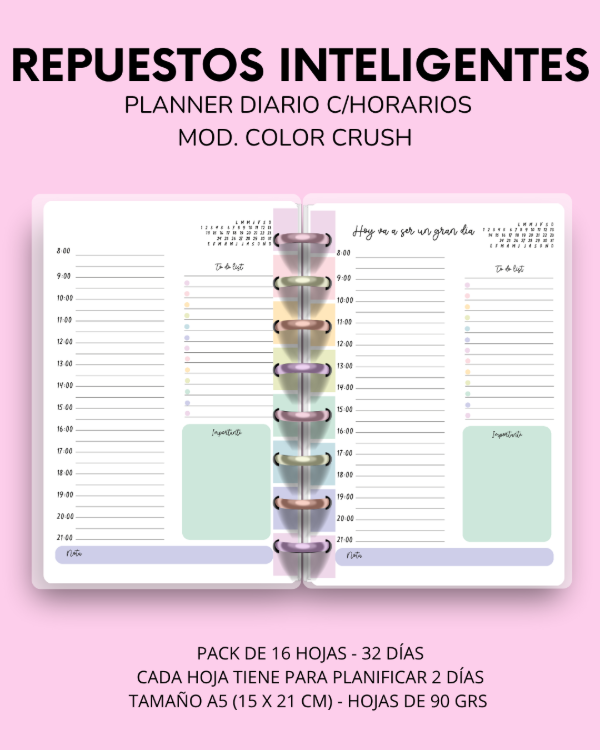 Producto - REPUESTO PLANNER DIARIO C/HORARIOS