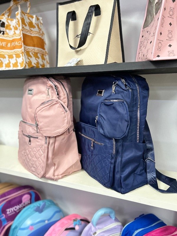 Producto - Mochila grande tela impermeable con monedero azul/rosa