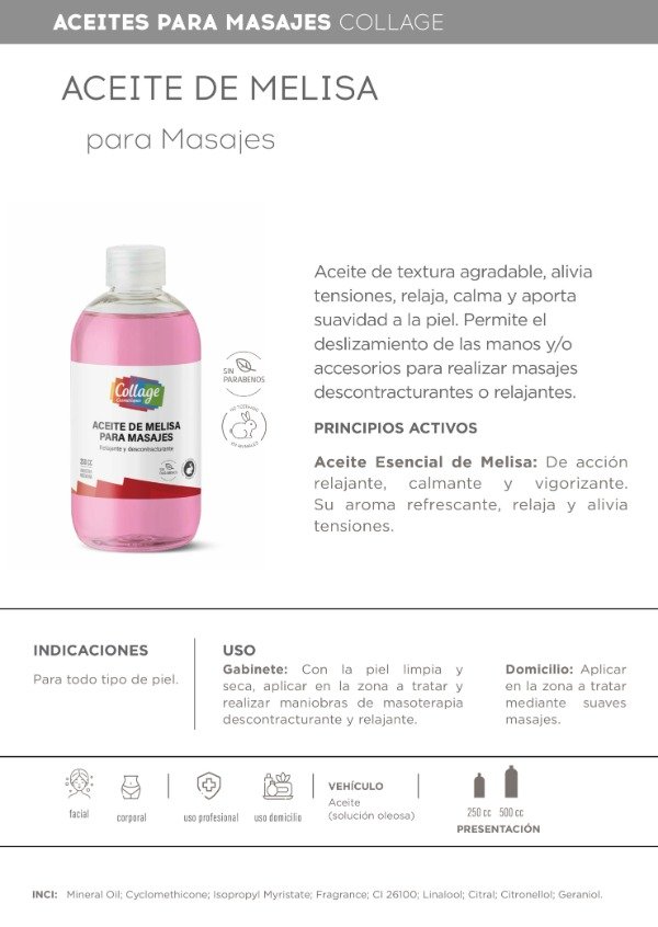 Producto - Collage Aceite de Masajes Melisa 500ml