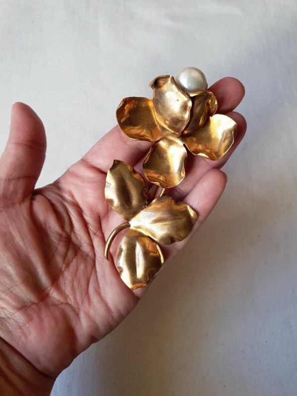 Producto - Broche 40s Jardín de Oro - Rosa con Perla - 4