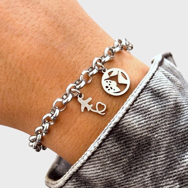 Producto - Pulsera de acero quirúrgico - Rolo 5mm - Mundo - Avión