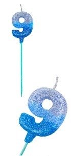 Producto - Vela Gibreada Degrade Celeste Número 9