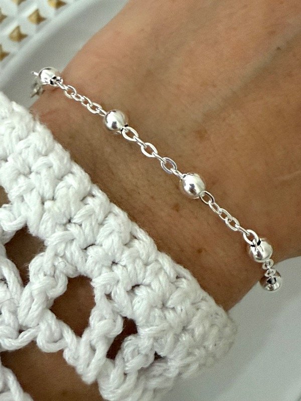 Producto - PB1127 Pulsera bolitas acero blanco 18 cm