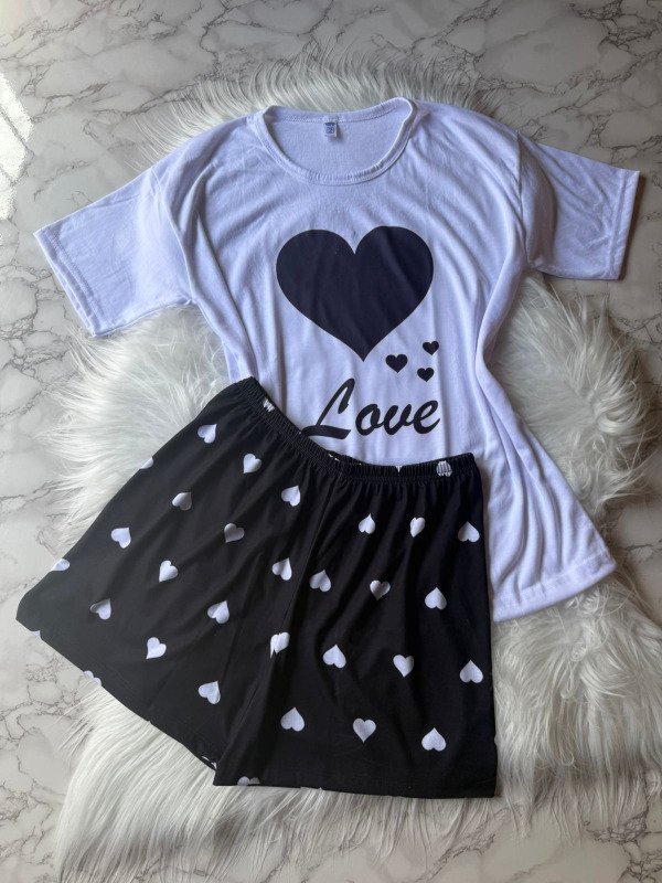 Producto - Pijama animado corto + remera manga corta - Corazones Blanco