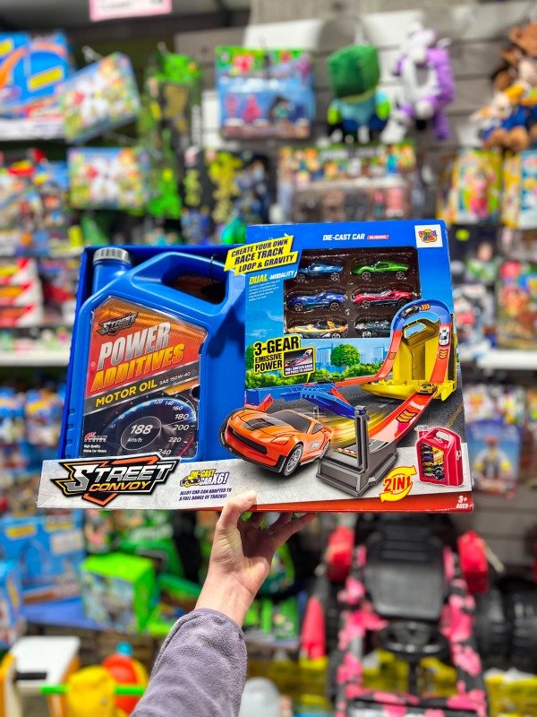 Producto - Pista de Autos 2 en 1 Street Convoy con Bidón Contenedor y 6 Autos Pixel kids