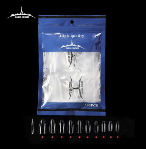 Producto - TIPS SOFT GEL ALMENDRA TRANSPARENTE PARIS NIGHT BOLSA AZUL 500 U