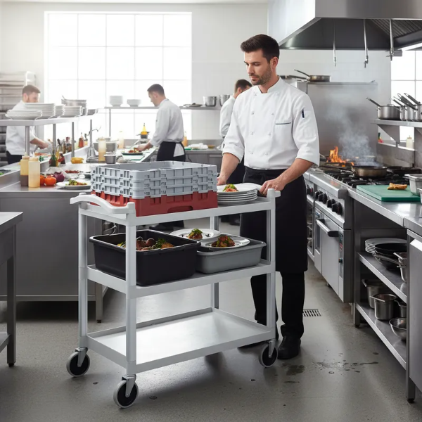 Producto - Carro De Servicio Con Ruedas Cambro Profesional 3 Estantes Gris