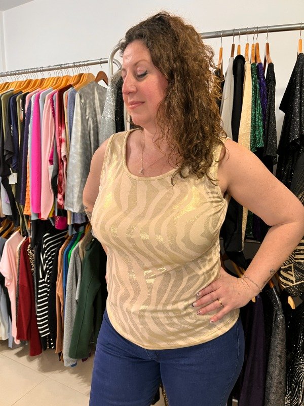 Producto - Musculosa Metalizada Dorada Large Elastizada TRANSFERENCIA 25.000 PL