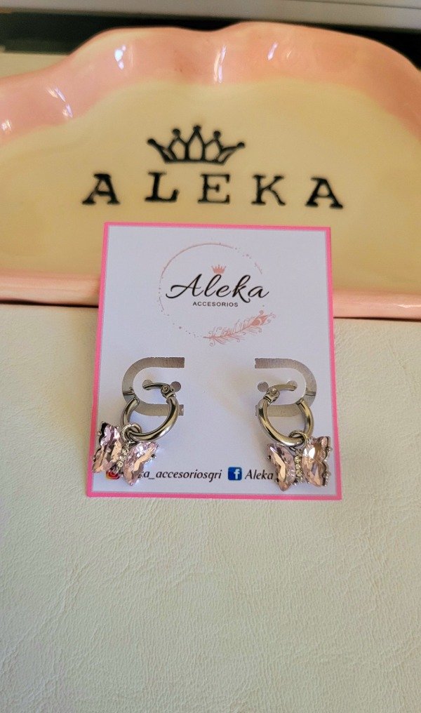 Producto - Argollas dije mariposa rosa de acero quirúrgico - 1