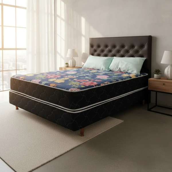 Producto - Colchon y Somiers 140 + Respaldo eco cuero + Almohadas Promocion