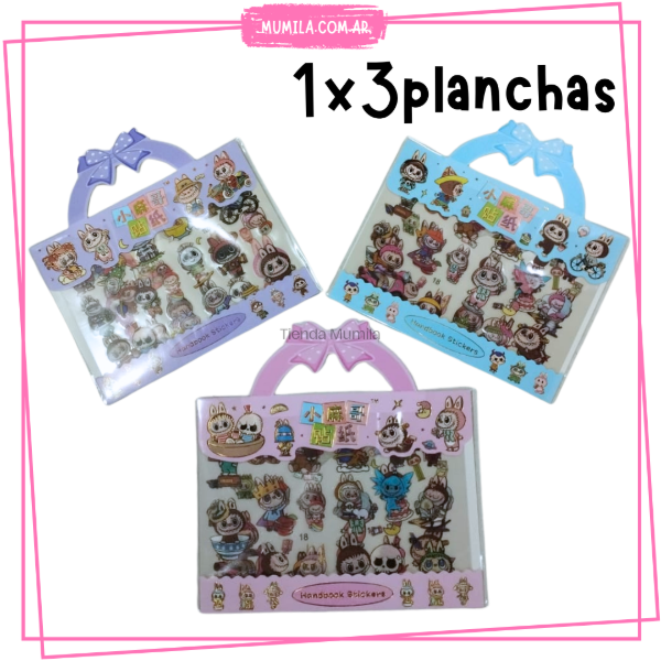 Producto - Plancha stickers labubu valijita x3