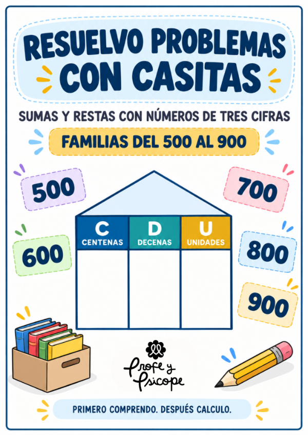 Producto - Problemas con Casitas: Sumas y Restas de 3 Cifras, Familias del 500 al 900 - 0