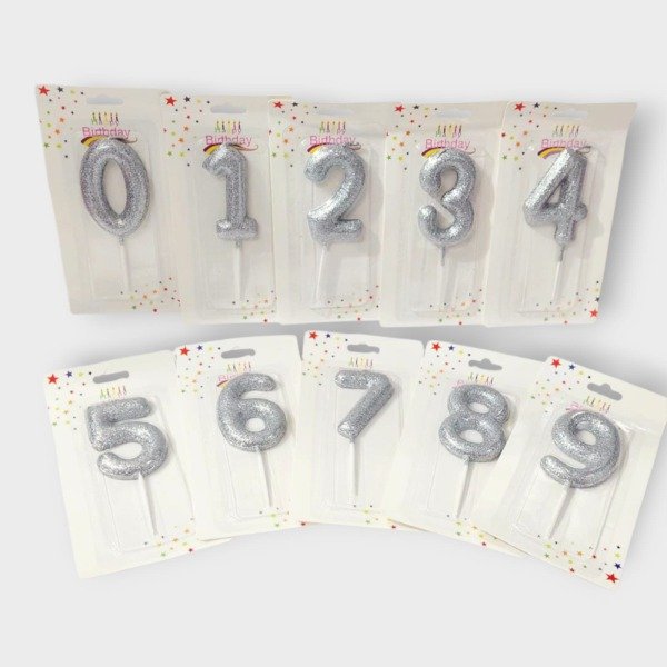 Producto - Vela de Numeros Brillo Plateado
