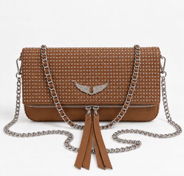 Producto - Cartera Zadig Rock Full Tachas - Linea Exclusiva - Doble correa - Brown