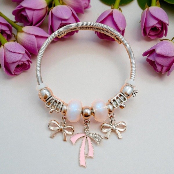 Producto - Pulsera Pandora Moño Rosa Plata