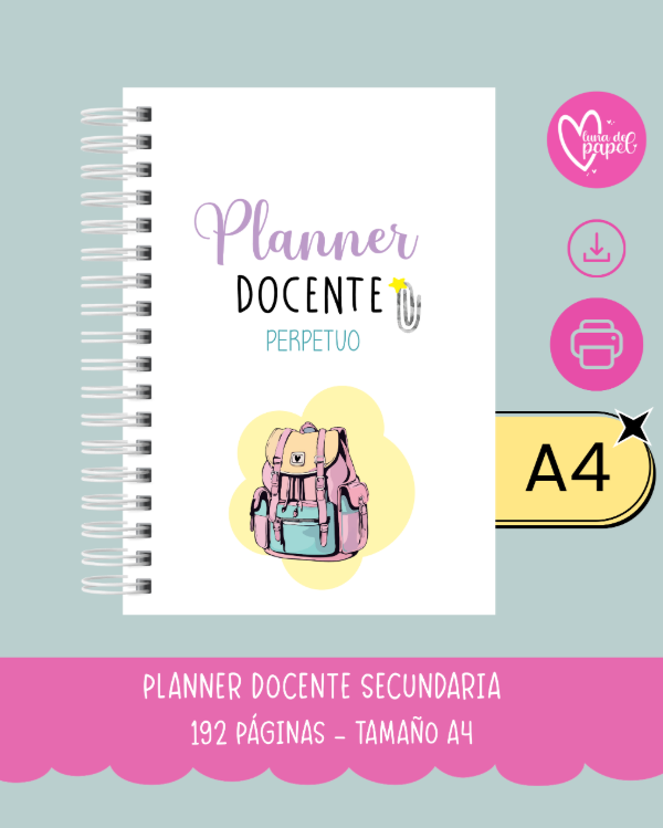 Producto - Planner docente secundaria ARCHIVO Tamaño A4