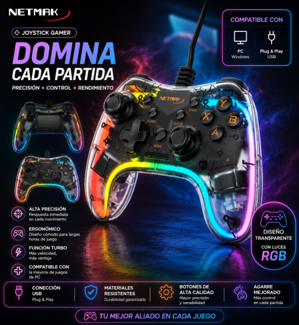 Producto - JOYSTICK NETMAK PC/PS3 RGB NM-DASH