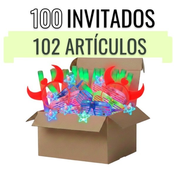 Producto - Combo Cotillón Luminoso Deluxe Led para 100 Invitados con 102 Artículos